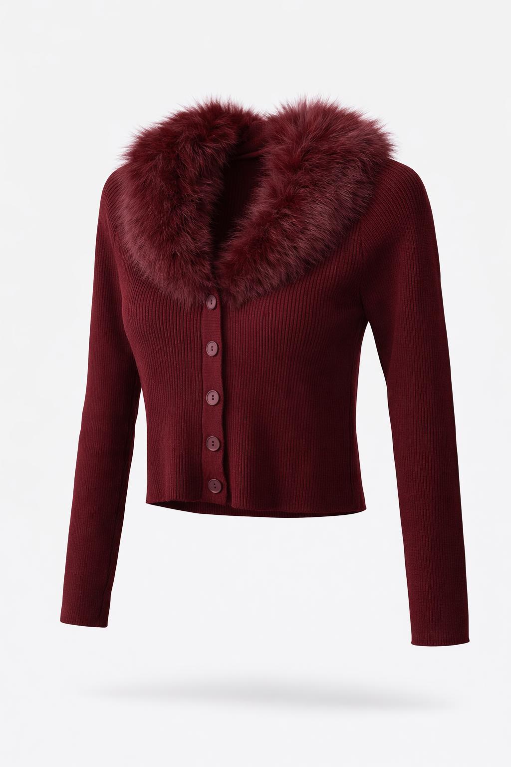 Strickjacke „Fur Elegance“ mit Fellkragen