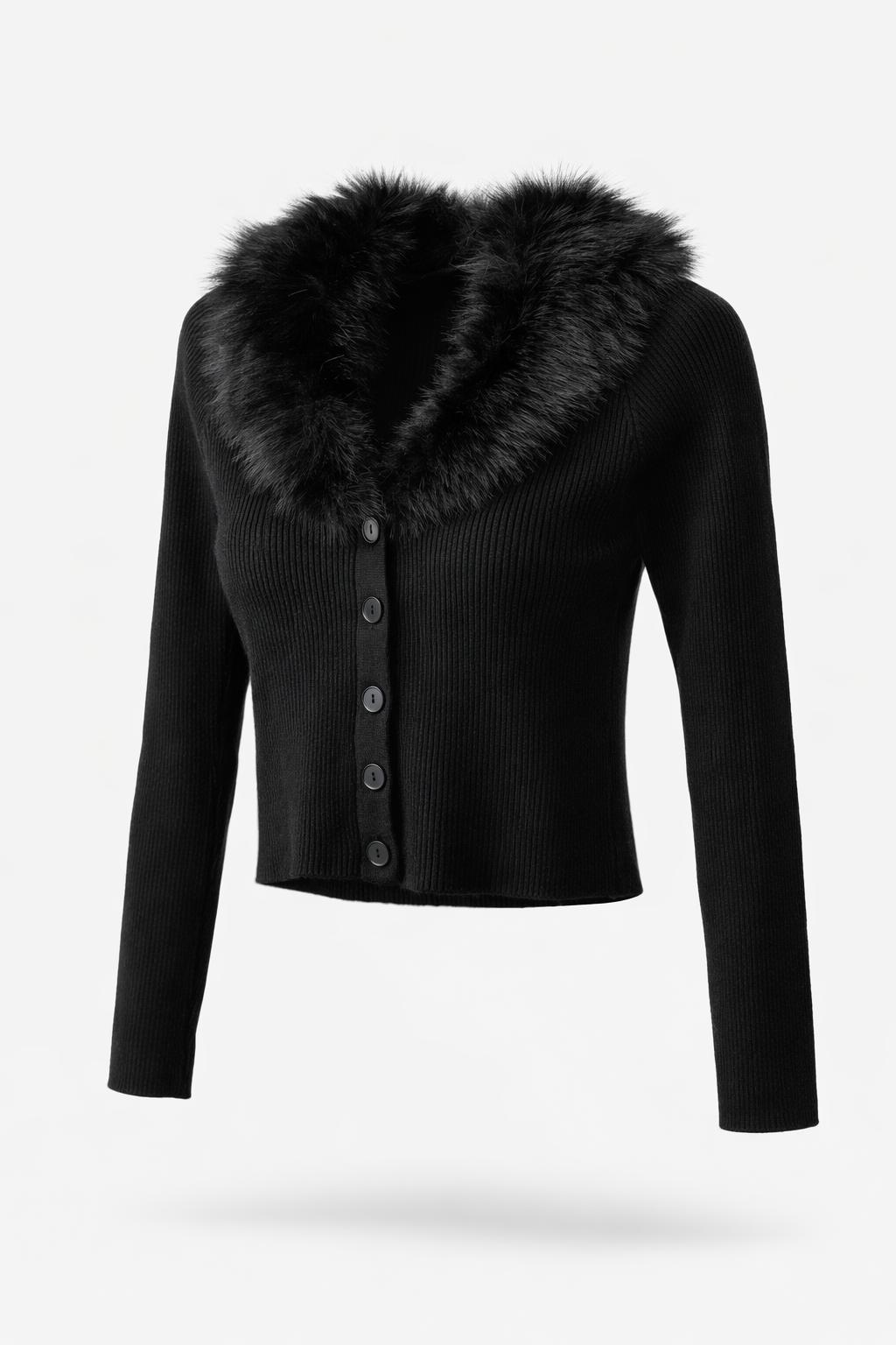 Strickjacke „Fur Elegance“ mit Fellkragen